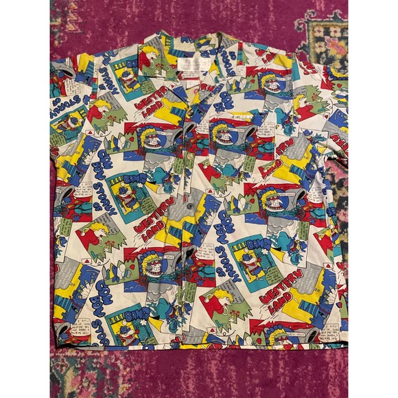 Vtg 80s ID Official Identification Registered Status Comic Button Up Shirt OS - Picture 2 of 6